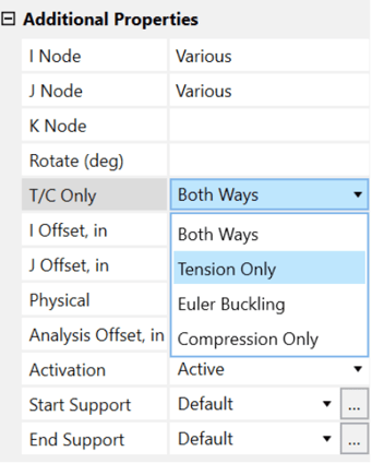 Tension Only Bracing in RISA-3D