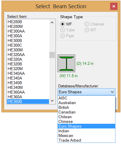 International Shapes in RISA Connection 2