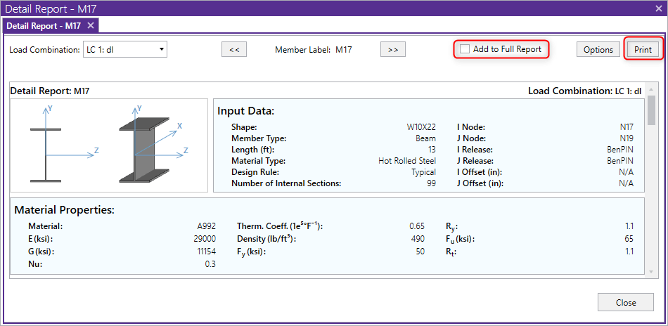 Add to full report checkbox