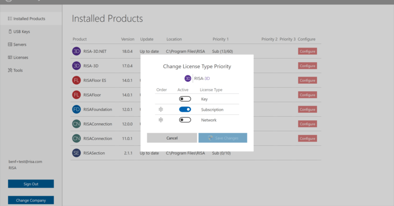 Setting License Type Priority with the RISA Licensing Dashboard