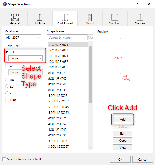 Shape selection dialog