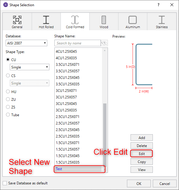 Shape selection test dialog